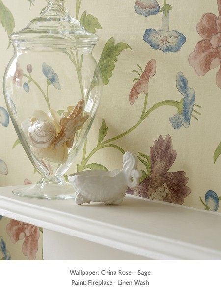 Обои Little Greene Archive Trails China Rose - Sage 0275CHSAGEZ фото в интерьере